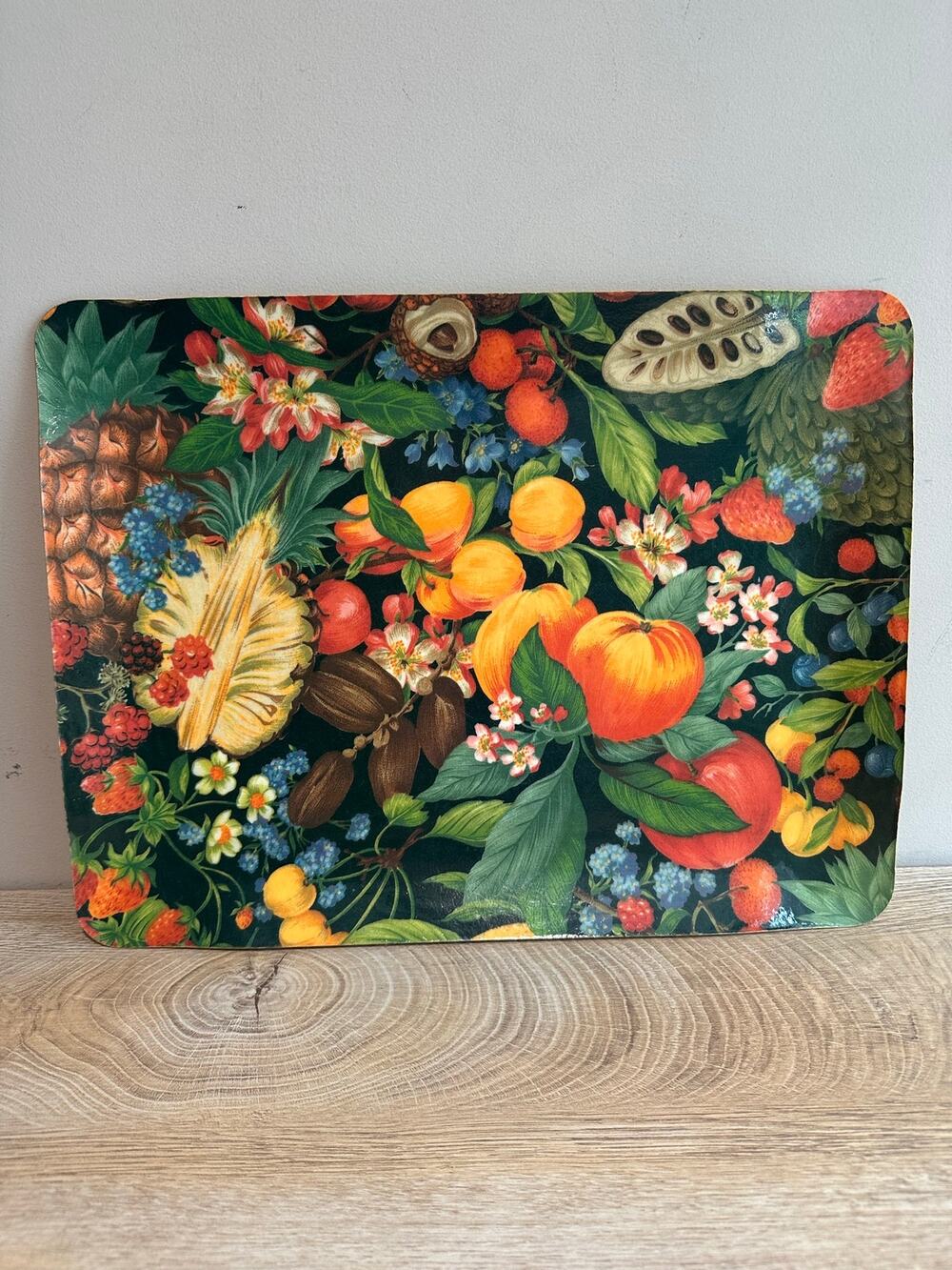 Mikasa Vintage 60s Fiberglass Serving Tray Passion Fruit Strawberries Large Size